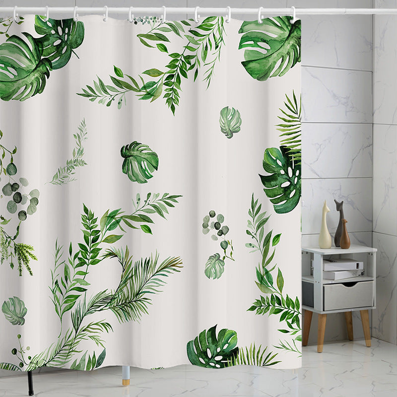 YL-37280 Waterproof Shower Curtain 3D Printed Tropical Jungle Plant Leaves and Flowers Season Polyester Shower Curtain with Hook
