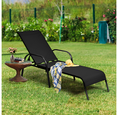Black Patio Reclining Lounge Chairs (Set of 2)