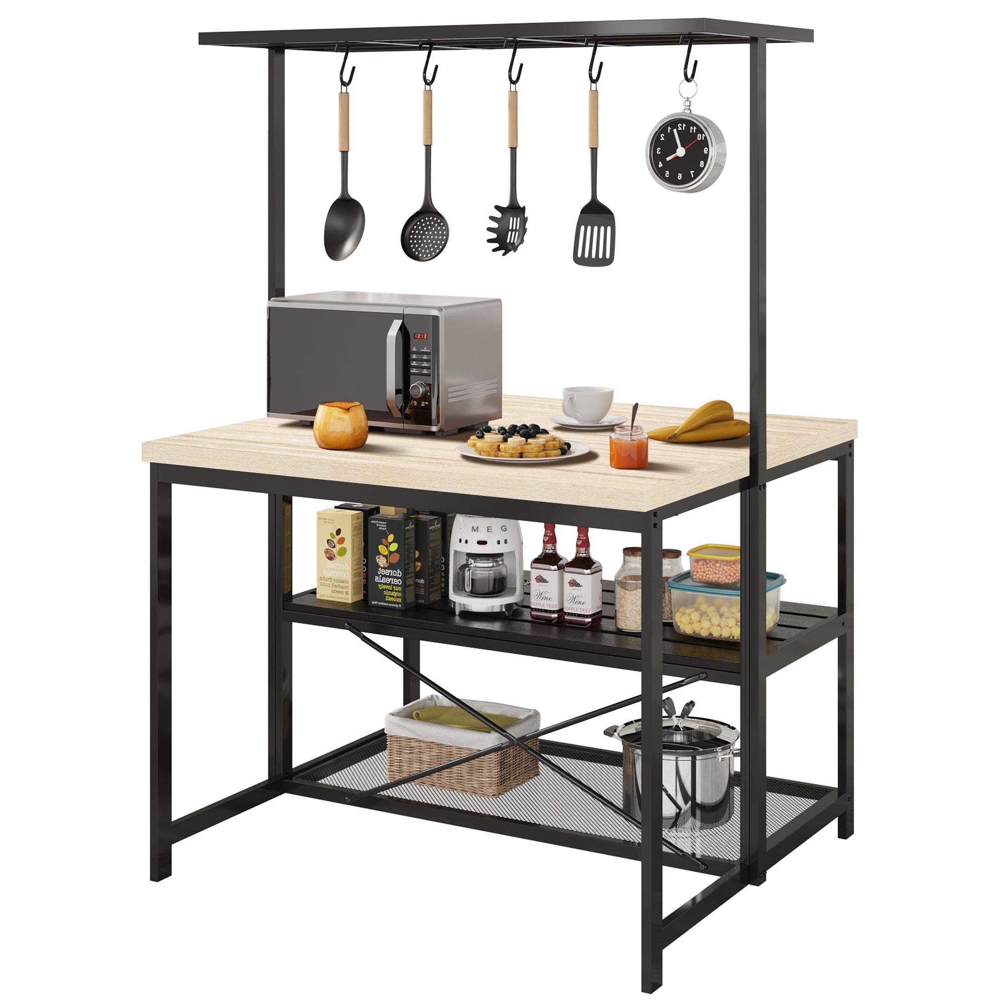 Garvee 42" Large Kitchen Island Bakers Rack Microwave Oven Stand Kitchen Shelf with 3 Tier Storage, Metal Coffee Bar Table,Kitchen Storage Shelf for D