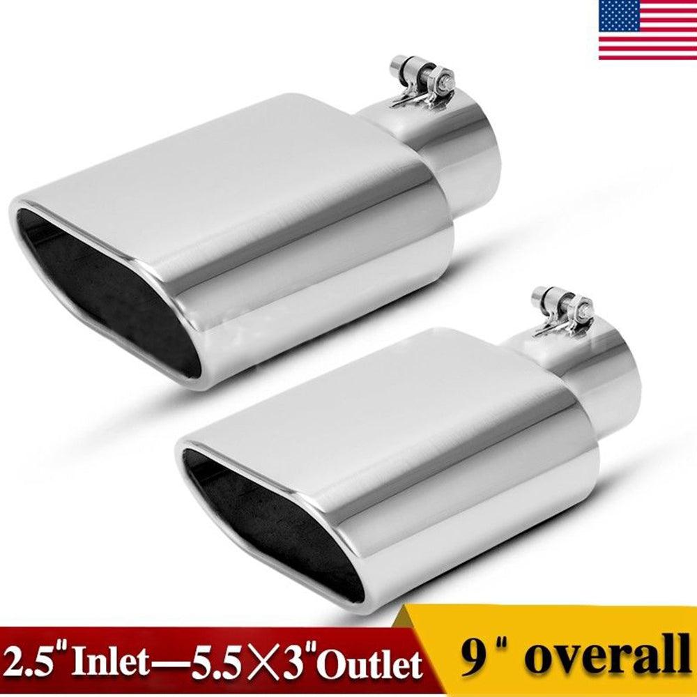 YITAMOTOR® 2pcs 2.5" Inlet 5.5''x3''Outlet Square Bolt on Exhaust Tip Chrome Polished Diesel
