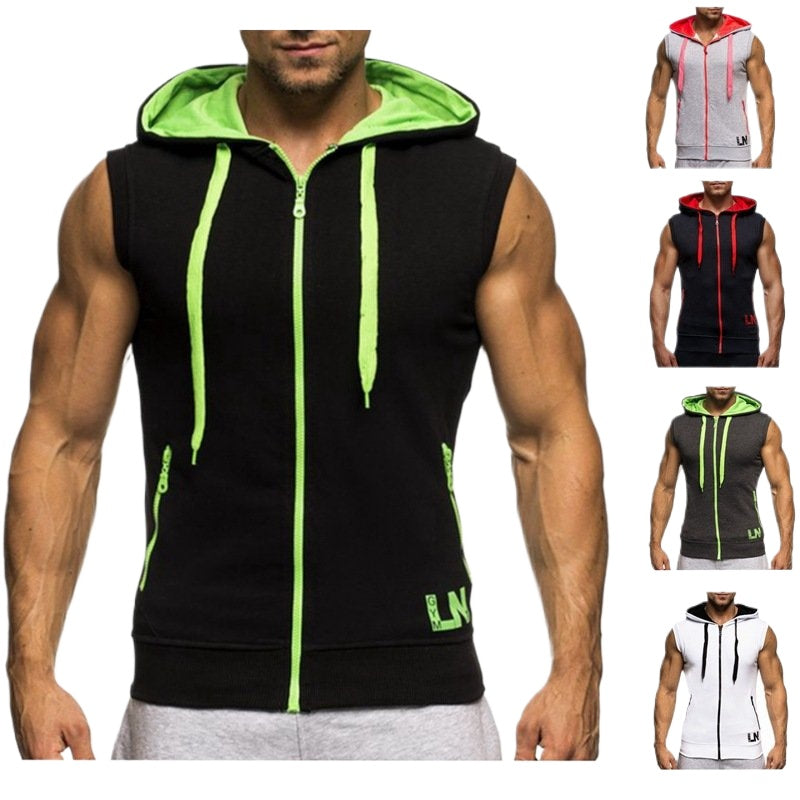 Fashion Men Tank Tops Bodybuilding Sleeveless Hoodie Tops Silm Fit Hooded Vest Sport Casual Vests Tracksuit Outerwear Coats