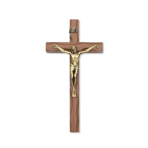 Carved Walnut Stain Crucifix 10&amp;quot;