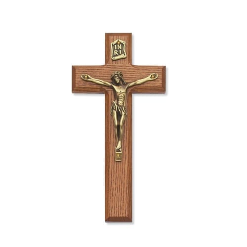 Walnut Stained Crucifix with Gold Corpus 7&amp;quot;
