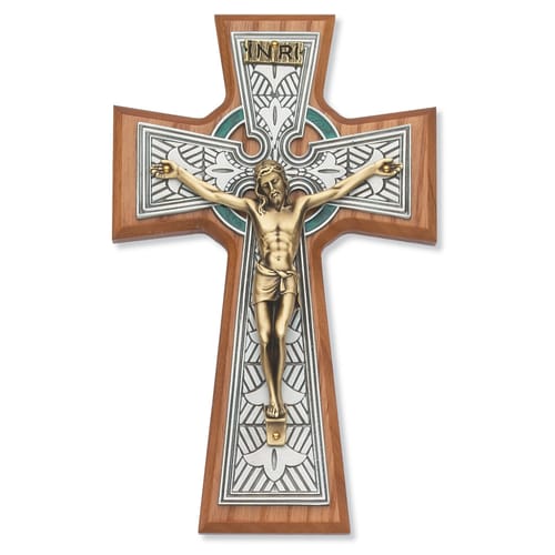 Walnut Celtic Cross with Gold Corpus - 8 inch