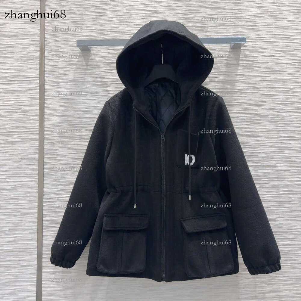 Winter Women&#039;s Cotton Jacket Designer High-Quality Hooded Black Brand Letter Print Logo Design Large Pocket Warm Suitable for Outdoor Wear