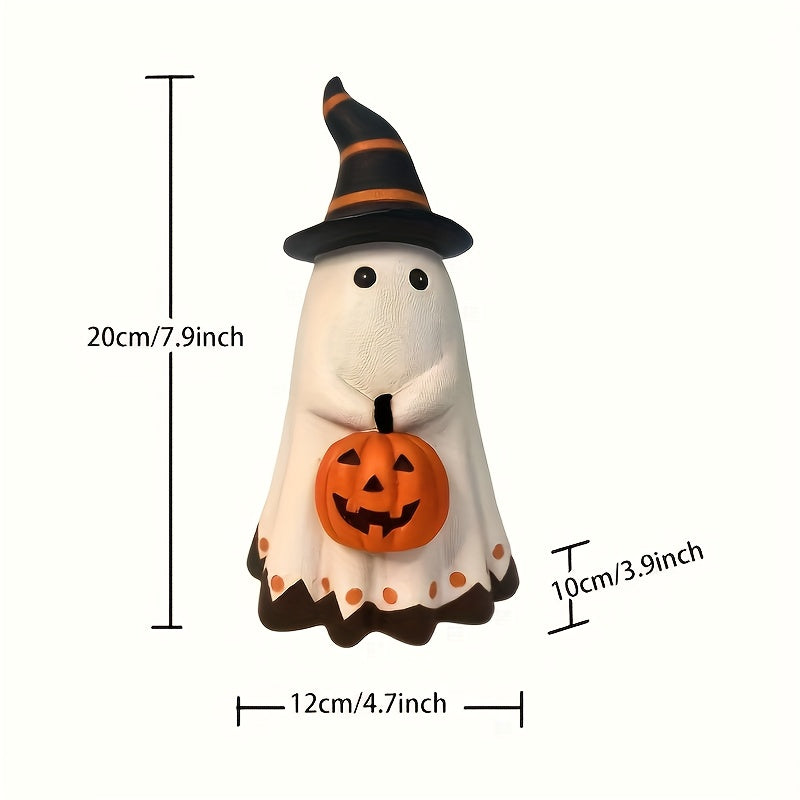 TEMU 1pc Whimsical Halloween & Jack-o'-lantern Statue - Durable Resin Outdoor-indoor Decoration With Eyes & , Spooky Tabletop Or Garden Decor For