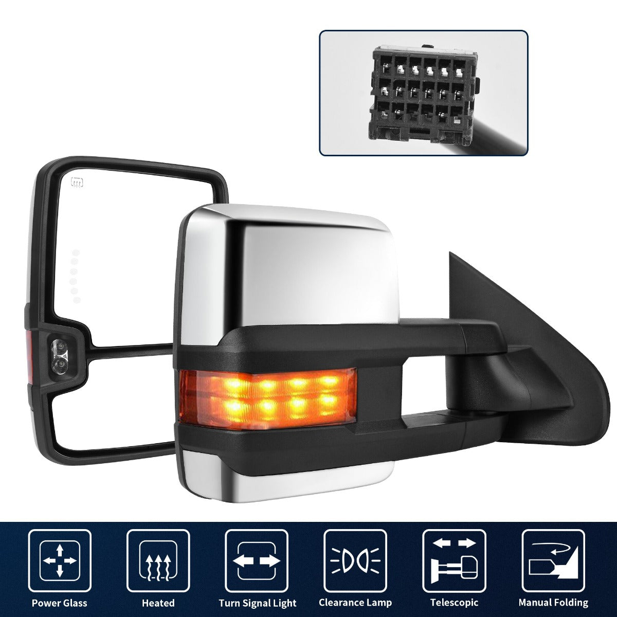 YITAMOTOR® 2014-2018 Chevy Silverado GMC Sierra Extendable Tow Mirrors, w-Heated+LED Turn Signal