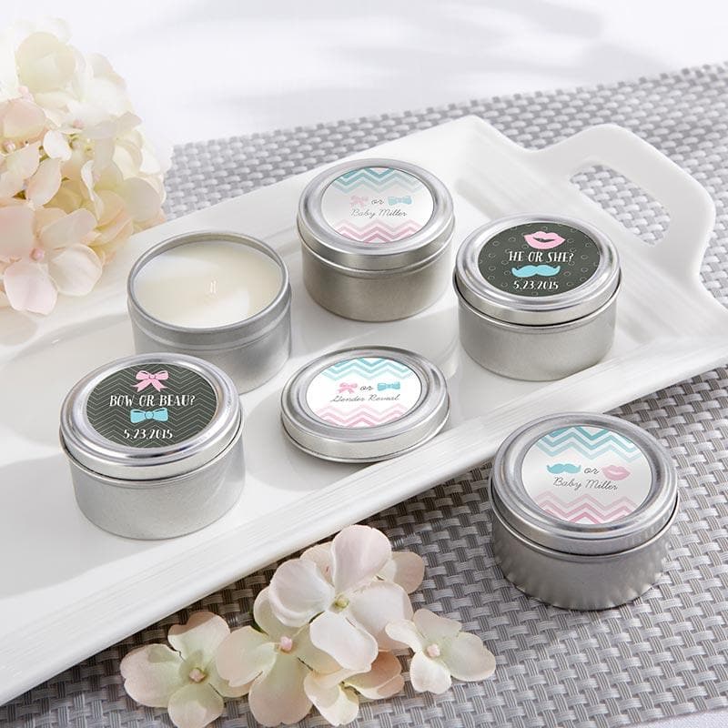Personalized Gender Reveal Travel Candle Tin