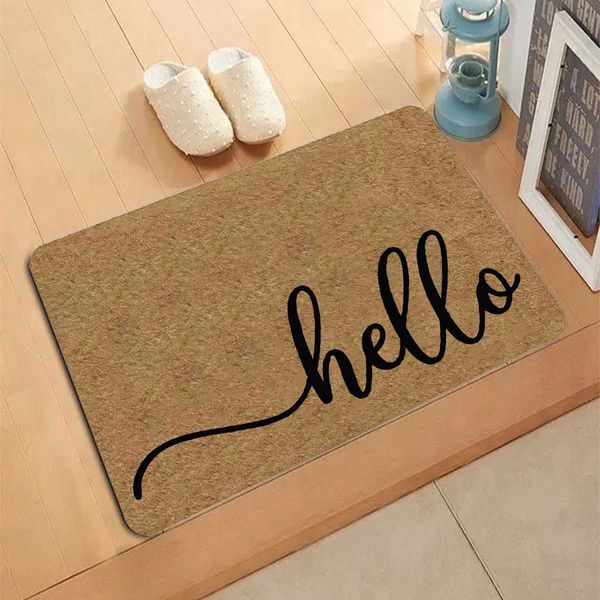 Carpet Brown Hello Pattern Carpet Entrance Doormat Non-slip Living Room Kitchen Bedroom Decor Rug Floor Mats Home Decor Z241023