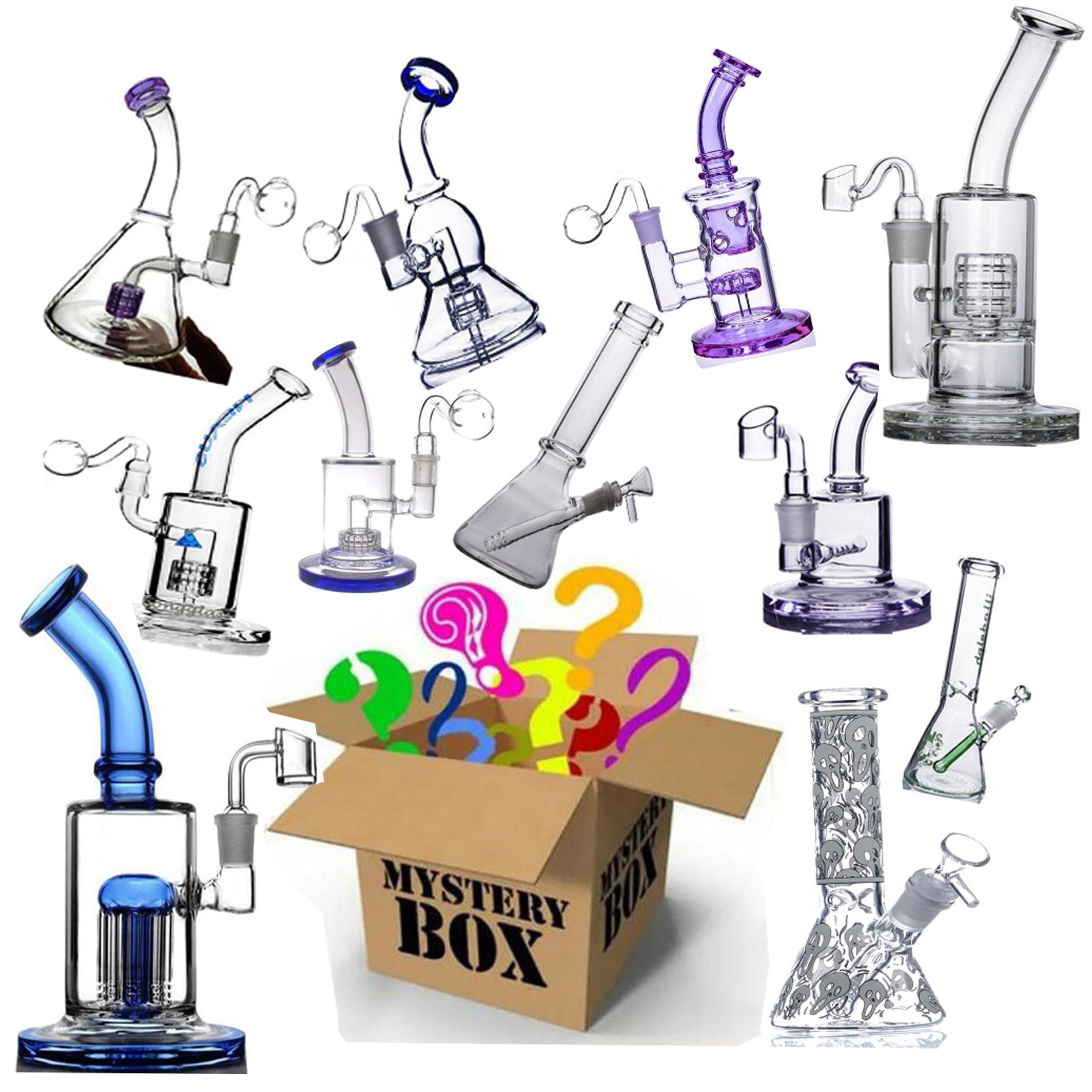 Mystery Box Glass Bong Smoking Water pipes Hookahs Water bongs Bubbler Glass Dab Rigs Multi Styles In Stock