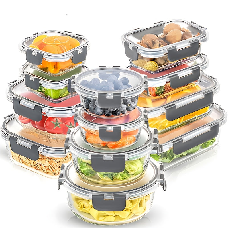 TEMU 24pcs Large Capacity Food Grade Glass Crispy Food Set, (12 Boxes + 12 ) Reusable Food Storage Containers With For Microwave, Refrigerator,