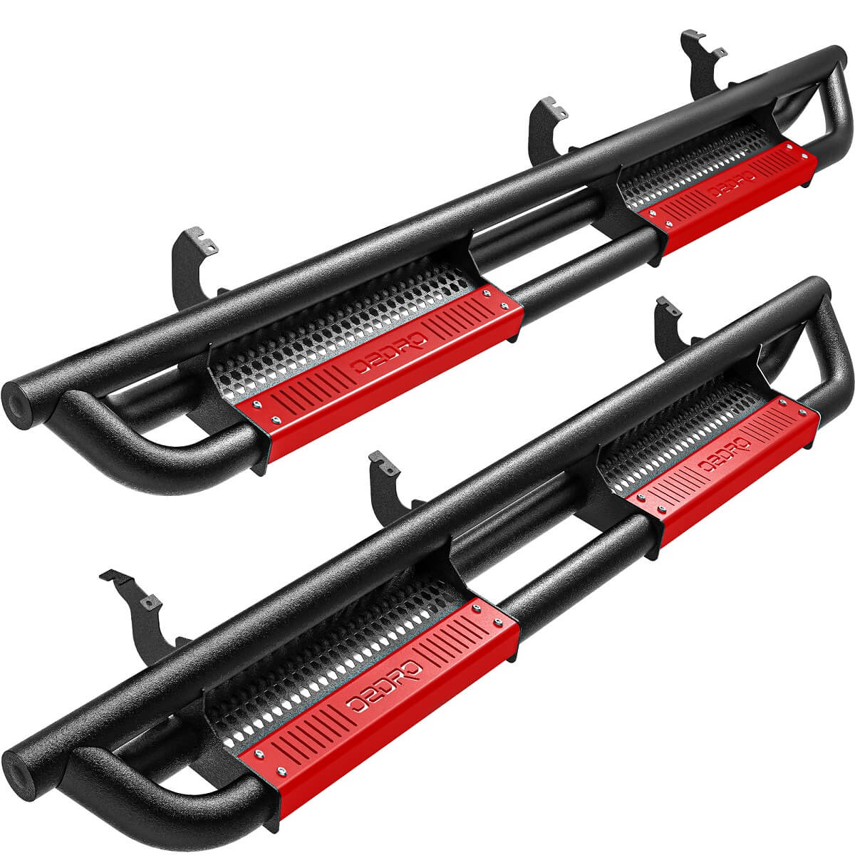 OEDRO Running Boards for 2022-2025 Toyota Tundra Double Cab, Black & Red Truck Side Steps w-Paintable Plates