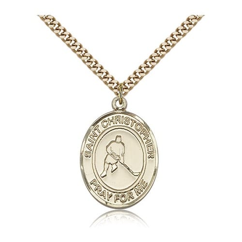 14kt Gold Filled St. Christopher Medal w- chain - Ice Hockey