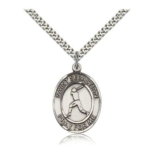 Sterling Silver St. Sebastian Pendant w- chain- Baseball