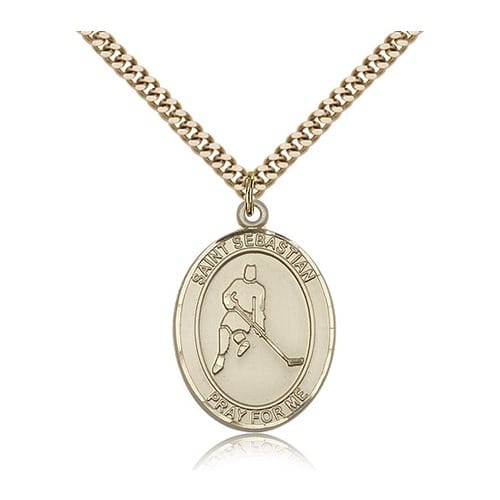 14kt Gold Filled St. Sebastian-Ice Hockey Pendant w- chain