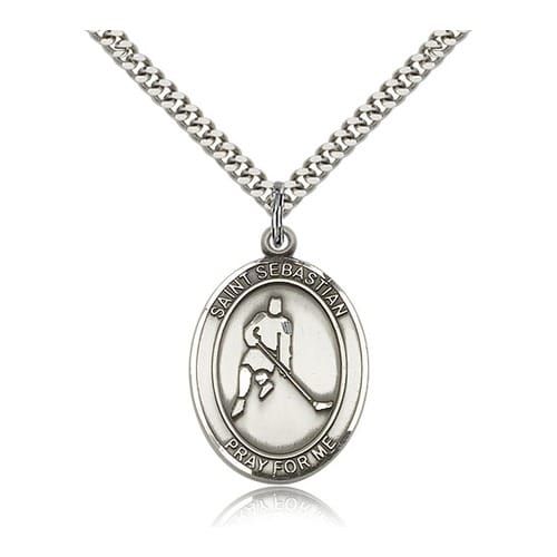 Sterling Silver St. Sebastian-Ice Hockey Pendant w- chain