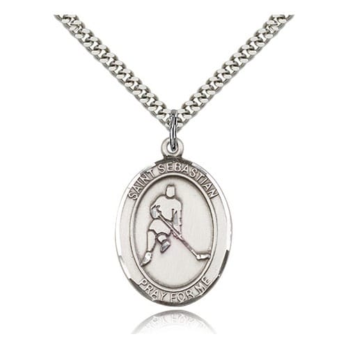 Sterling Silver St. Sebastian - Field Hockey Pendant w- chain