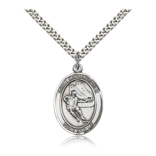 Sterling Silver St. Christopher Medal w- chain - Ice Hockey