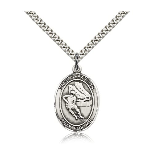 Sterling Silver St. Sebastian - Hockey Pendant w- chain