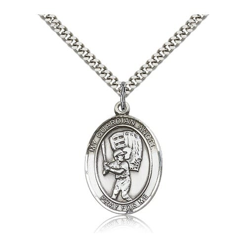 Sterling Silver Guardian Angel-Baseball Pendant w- chain