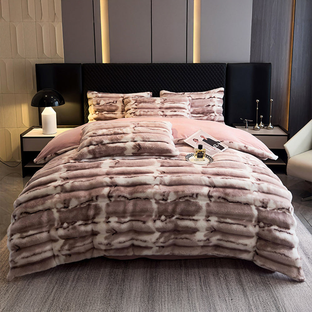 Wave Bubble Design Warm Eco-Friendly Faux Fur Bed Sheet Set, Pink - Queen(4pcs)