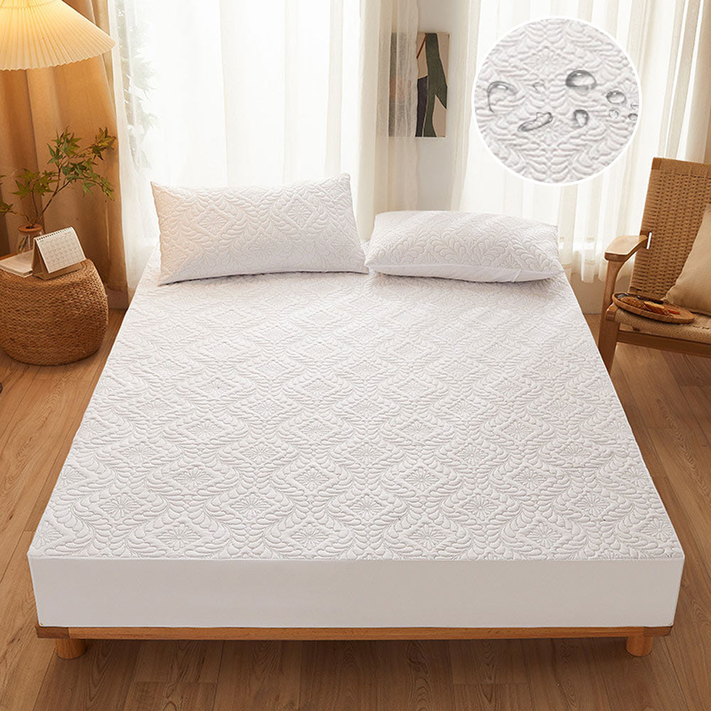 Waterproof Anti-Stain Soft Quilted Fitted Sheet Mattress Cover, White - Pillowcase(2pcs)