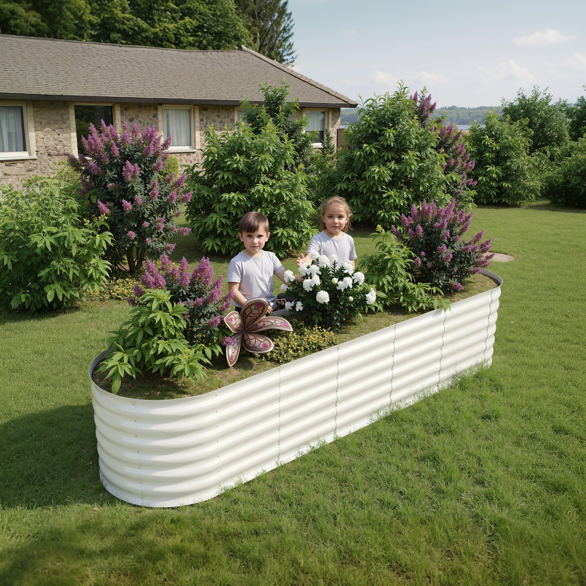 Garvee Steel Raised Garden Bed Kit - Rust-Proof Triple-Coated Steel - Tool-Free Assembly, Open Base Design - Durable, Family-Safe - 8x2x2 ft, White - 