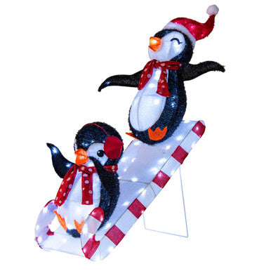 LED Lighted Sledding Penguins Decoration