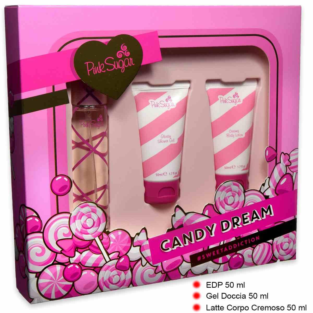 Zestaw pudełkowy aquolina candy dream edt 50 ml + żel pod prysznic 50 ml + balsam do ciała 50 ml