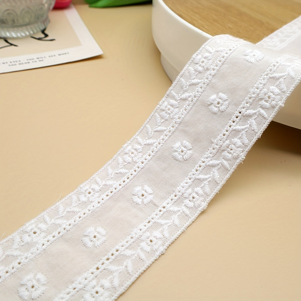 TEMU 3 Yards Floral Embroidered Lace Trim - 4.5cm Wide White Sewing & Knitting Accessory For Diy Dresses, Crafts, Clothing Decoration, Lace For