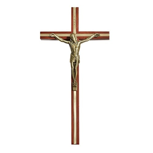 Gold Plated Inlay Walnut Finish Crucifix