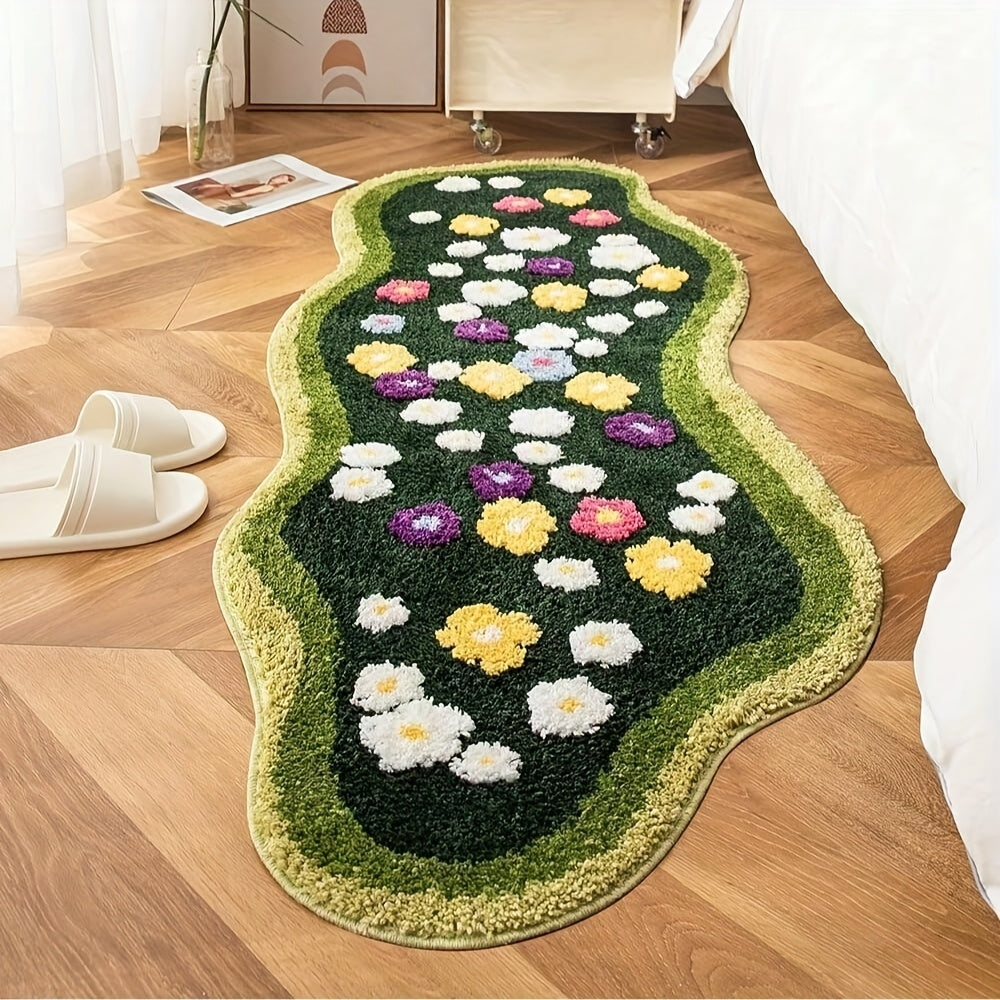 TEMU Moss Runner Rug - Non-slip, Absorbent, Aesthetic Decorative Bath Mat With Shaggy Tufted , Extra Long Polyester & Pvc Backing, Machine Washable