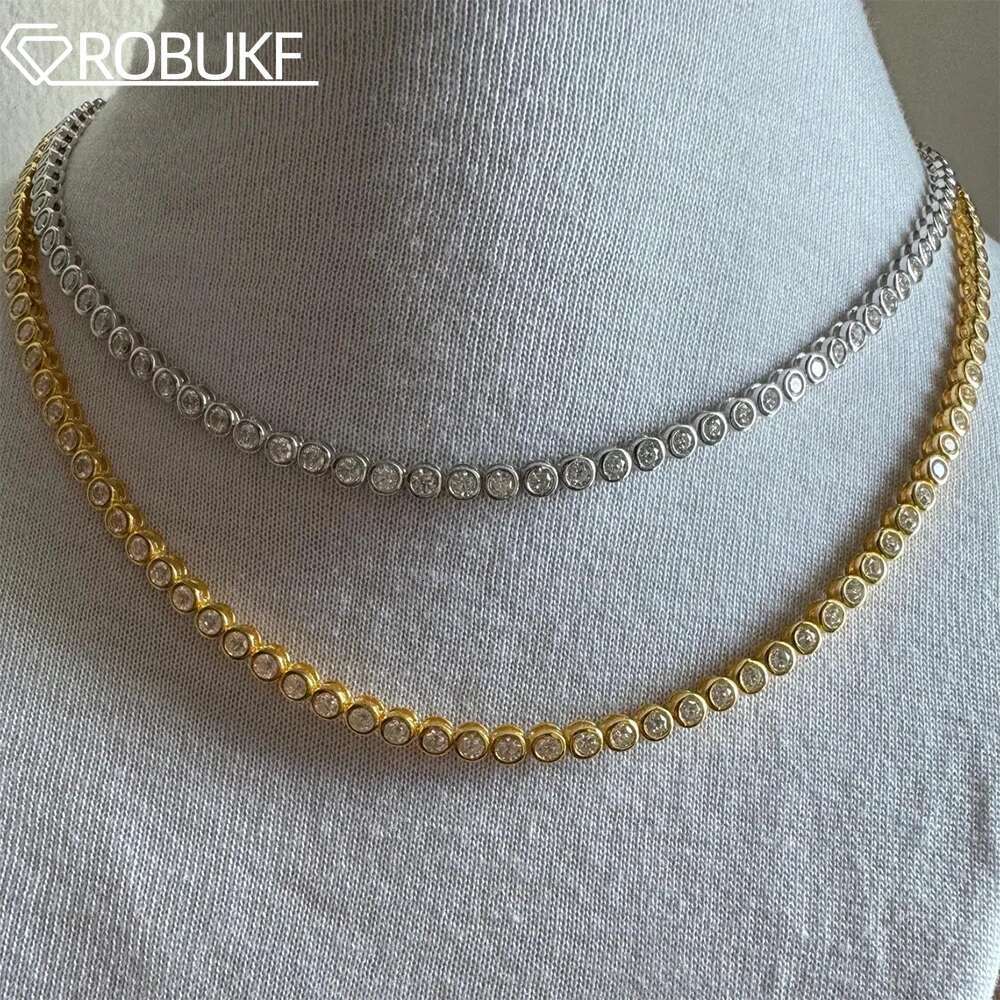 Bezel Set Moissanite Tennis Necklace For Women 2mm 3mm Round Diamond S925 Silver 18K Gold Plated Bubble Chain Jewelry with GRA