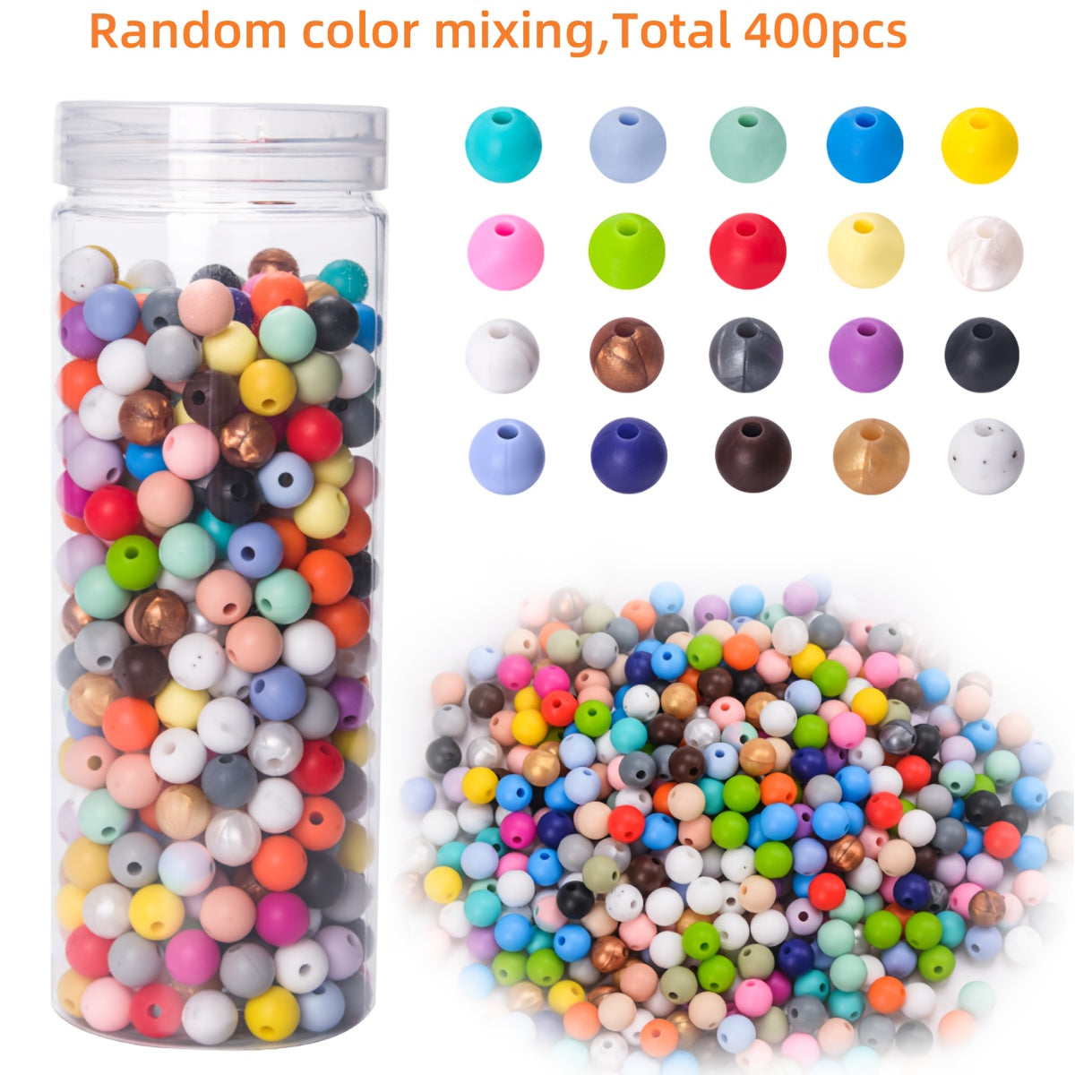 TEMU 400pcs 9mm Silicone Beads Kit - 30 Assorted Colors With Storage Jar, , Keychains, Bracelets & Craft Projects