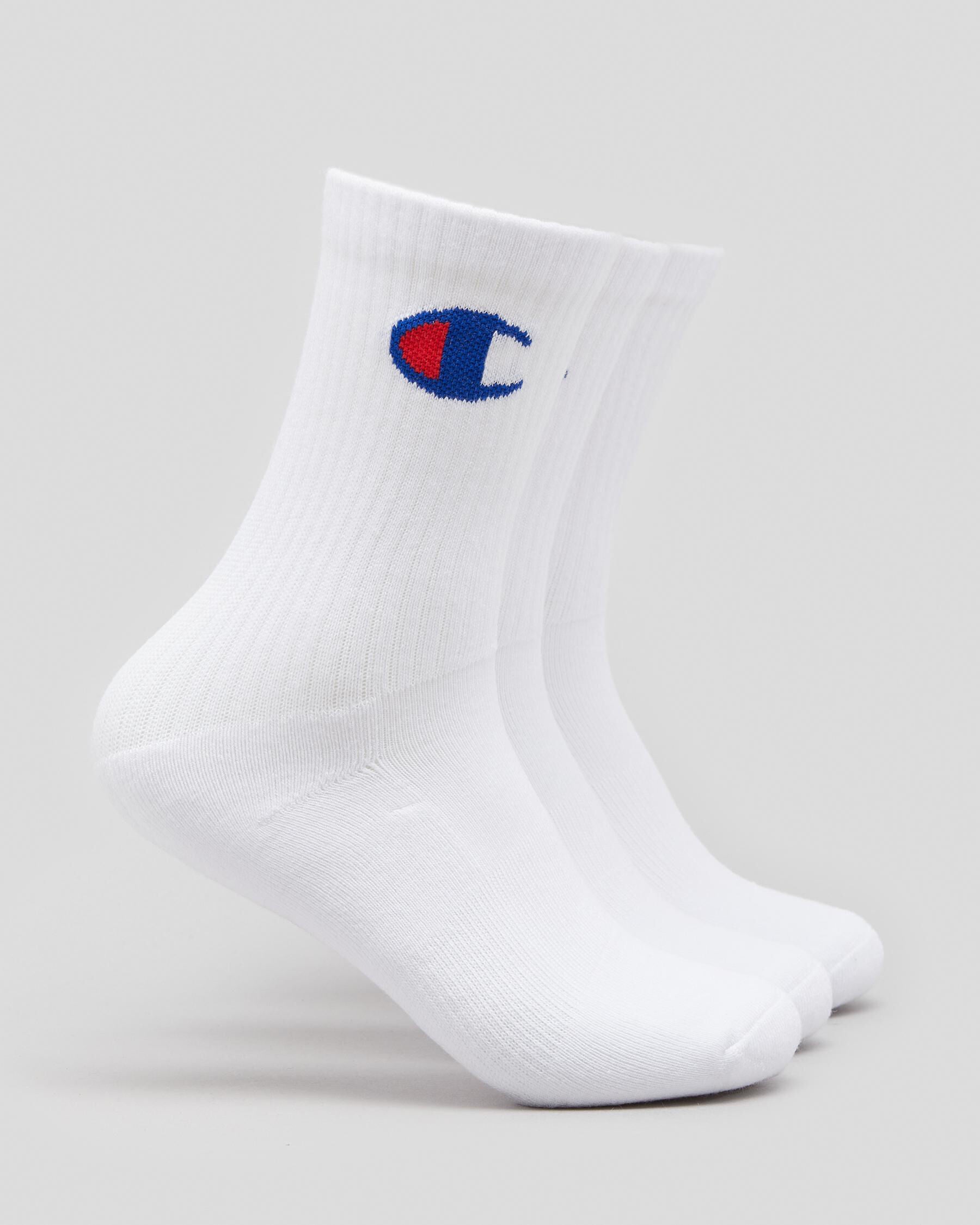 Champion Boys' Large Sport C Logo Crew Socks 3 Pack in White