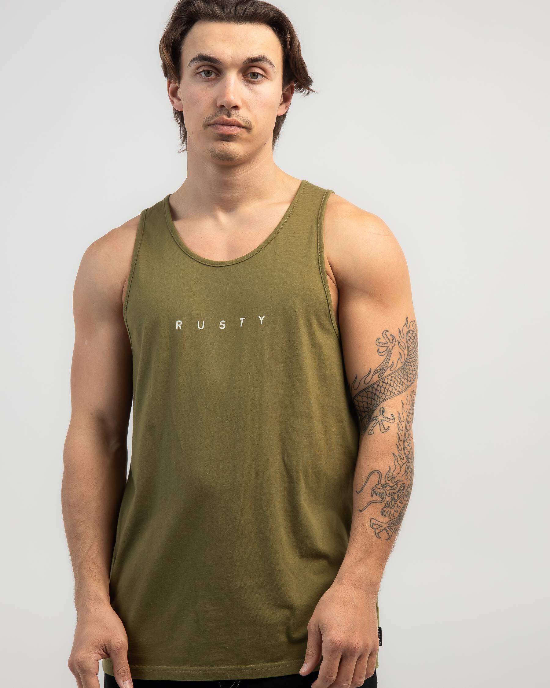 Rusty Men's Short Cut Tank Top in Green