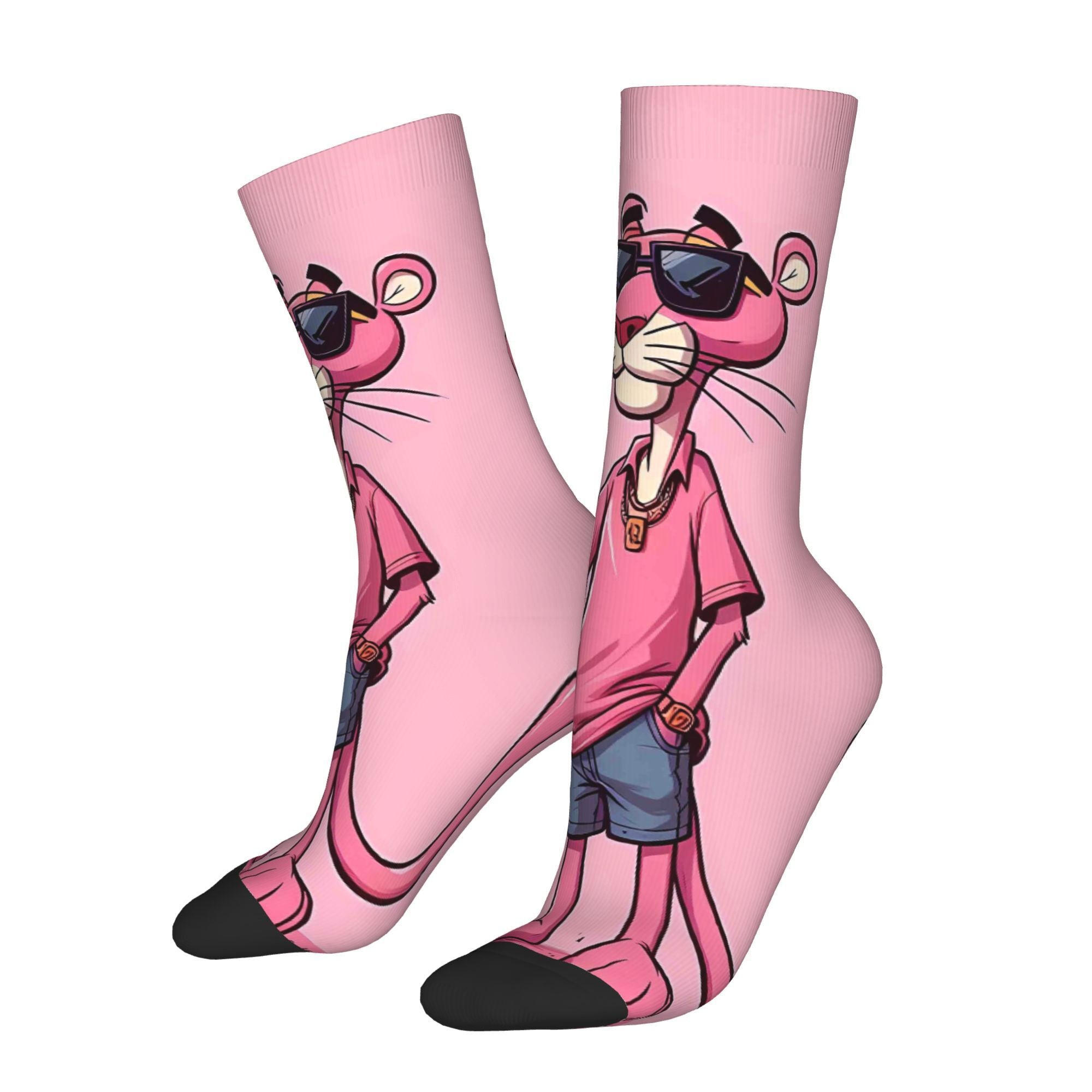 TEMU Men's Socks With Cute Pink - Full-body Design, Soft Polyester Novelty Crew Socks For Themed Parties & Casual Attire - Comfortable & Stylish