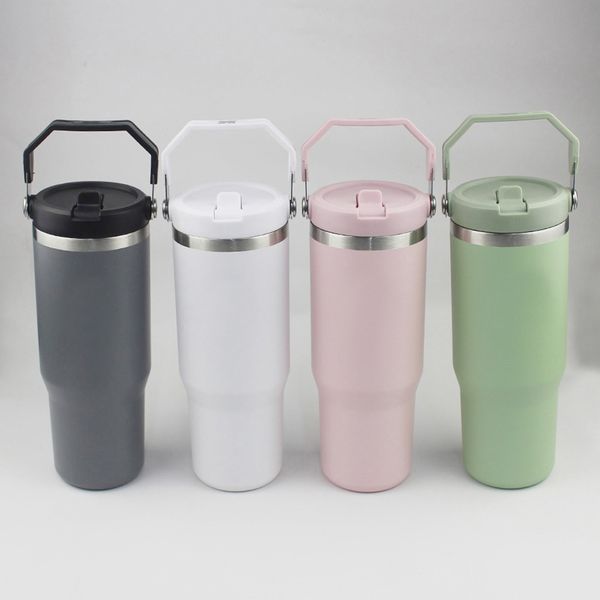 30oz Tumbler H2.0 handheld Straw Lids Leopard Stainless Steel Coffee Termos Car Vacuum Cup 30 oz Bottles for Water Cold Warm With Box