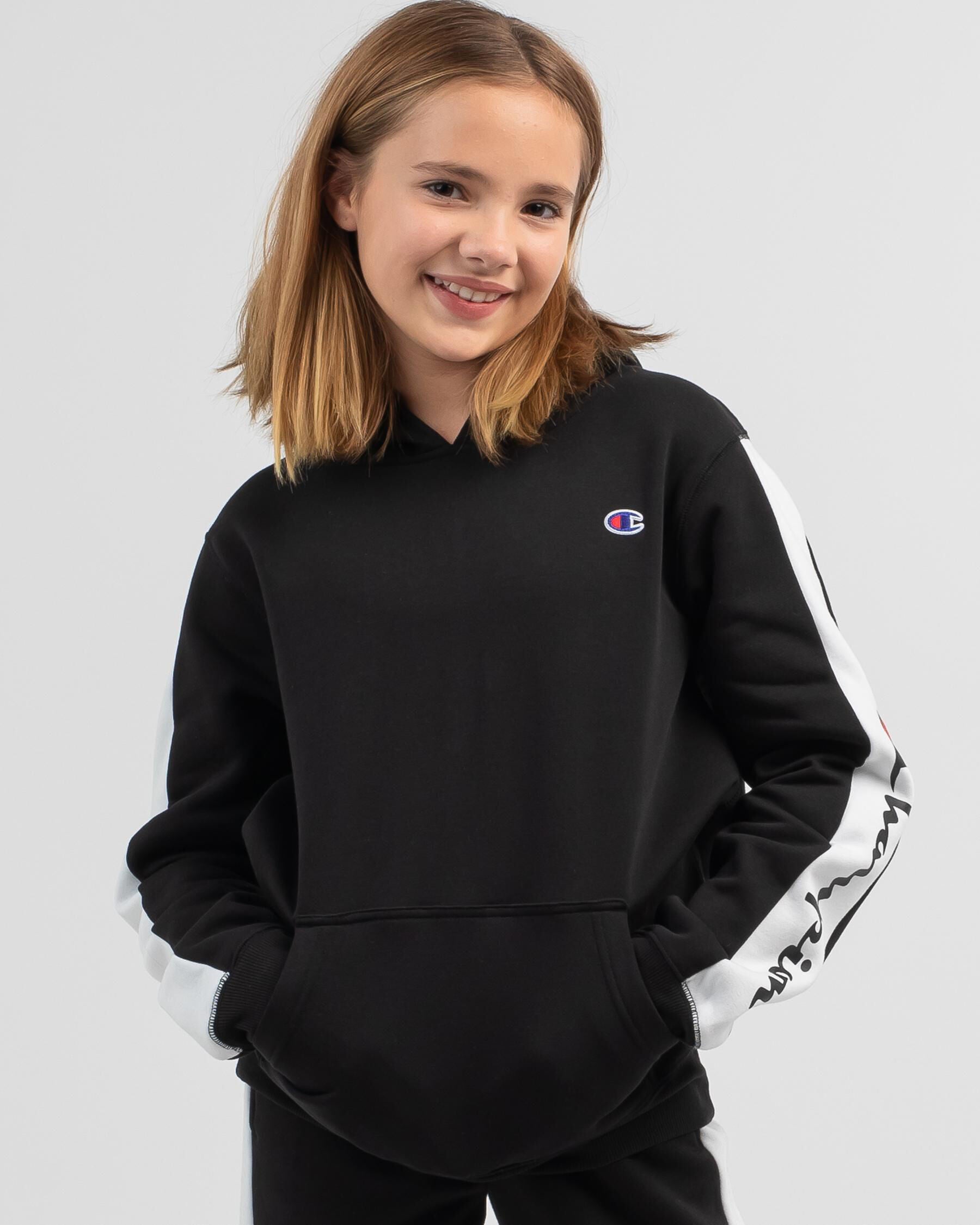 Champion Girls' Panel Hoodie in Black