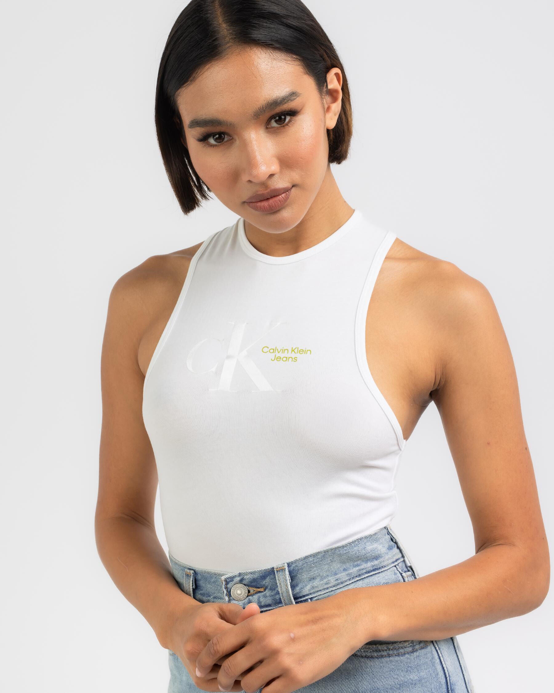 Calvin Klein Women's Dynamic Tank Bodysuit Top in White