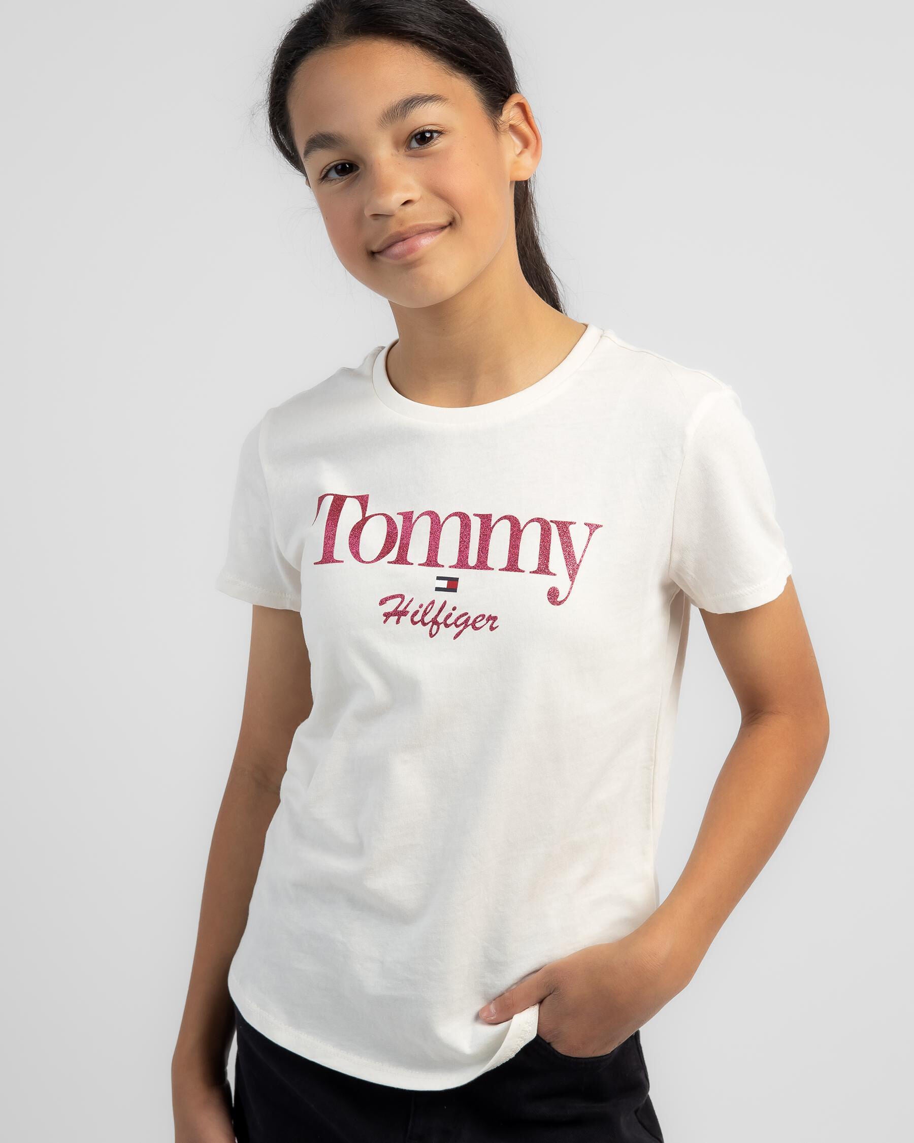 Tommy Hilfiger Girls' Graphic Glitter T-Shirt in White