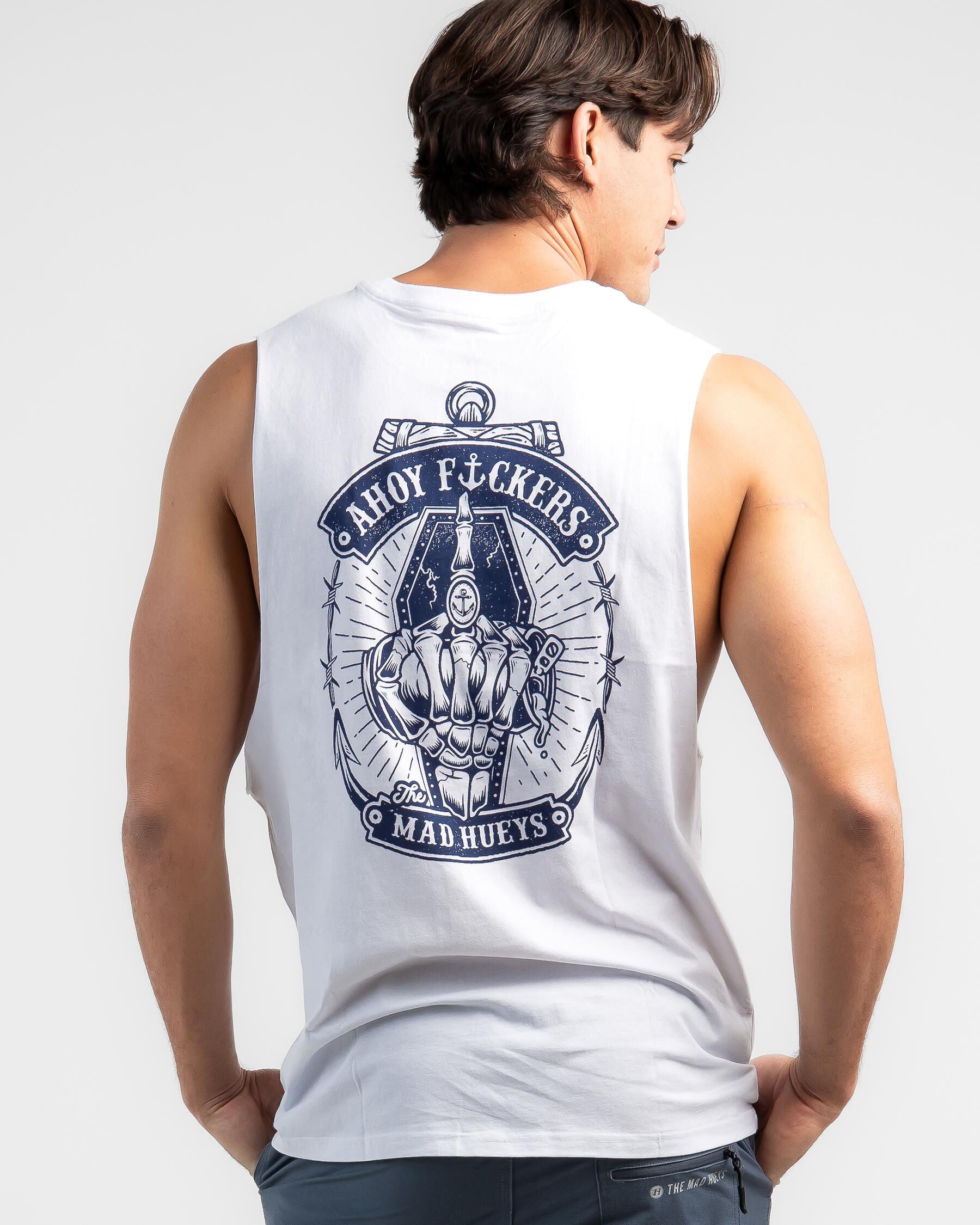 The Mad Hueys Men's Ahoy Ahoy Fkr Muscle Tank Top in White