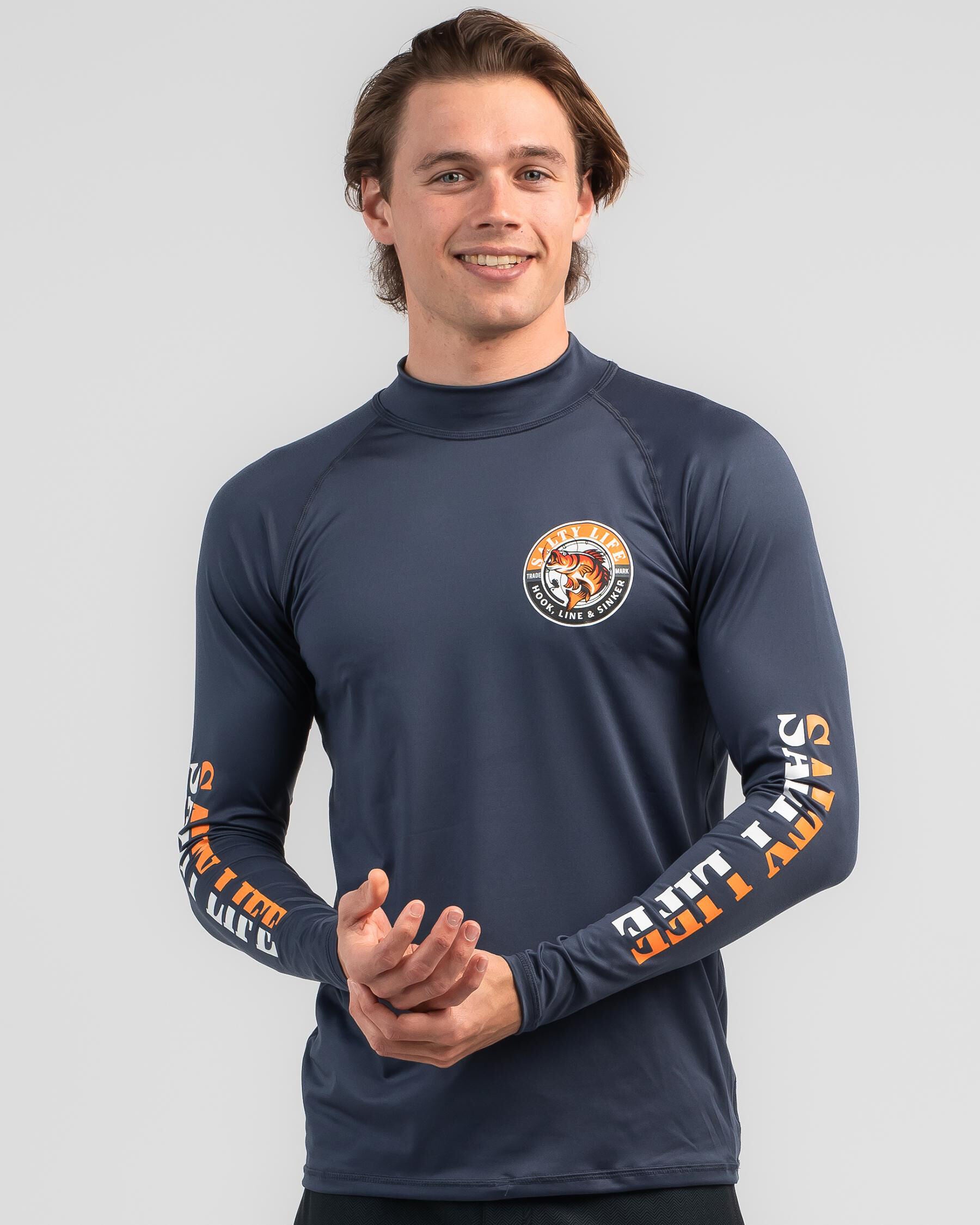 Salty Life Men's Hooked Long Sleeve Rash Vest in Grey