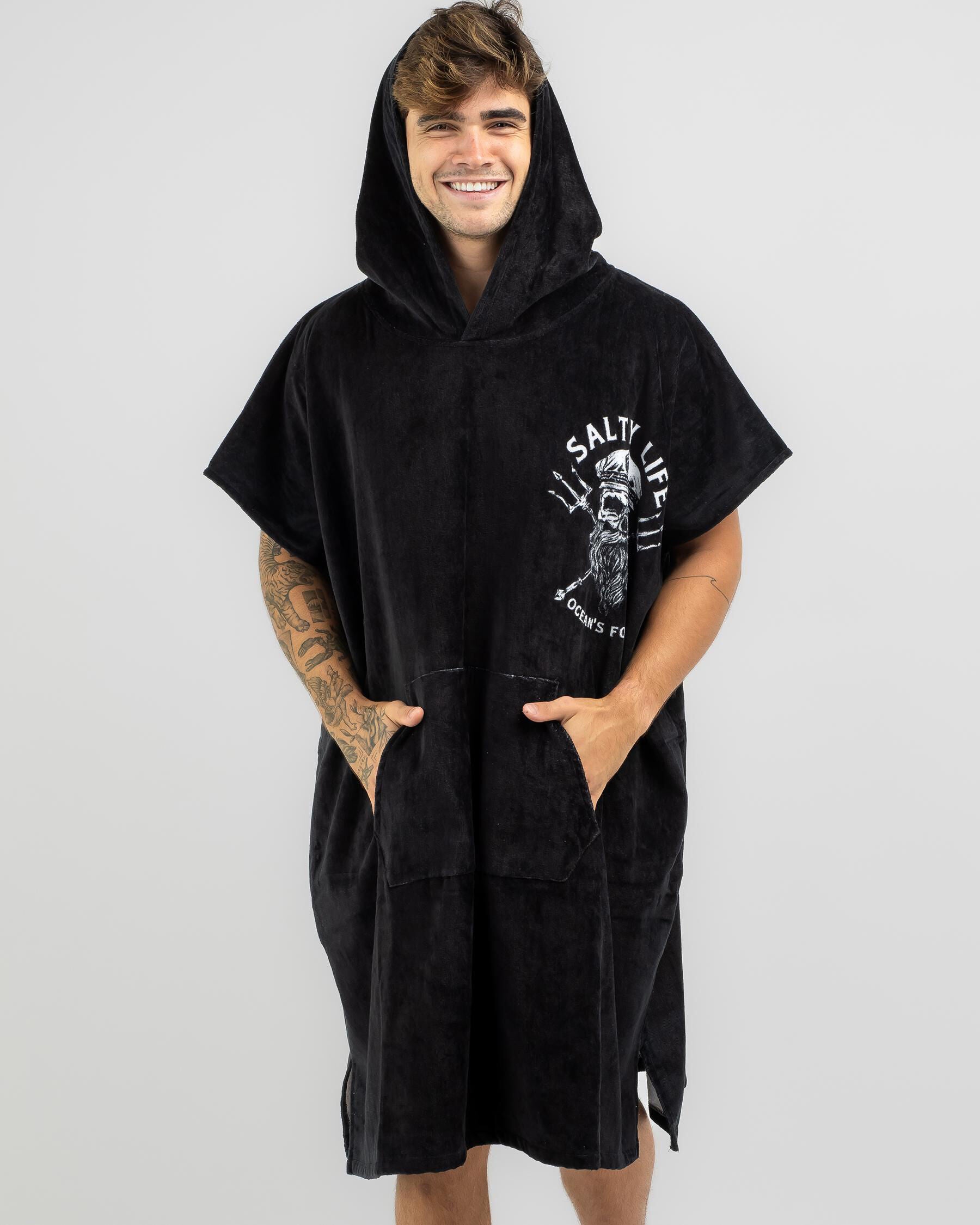 Salty Life Oceans Hooded Towel in Black