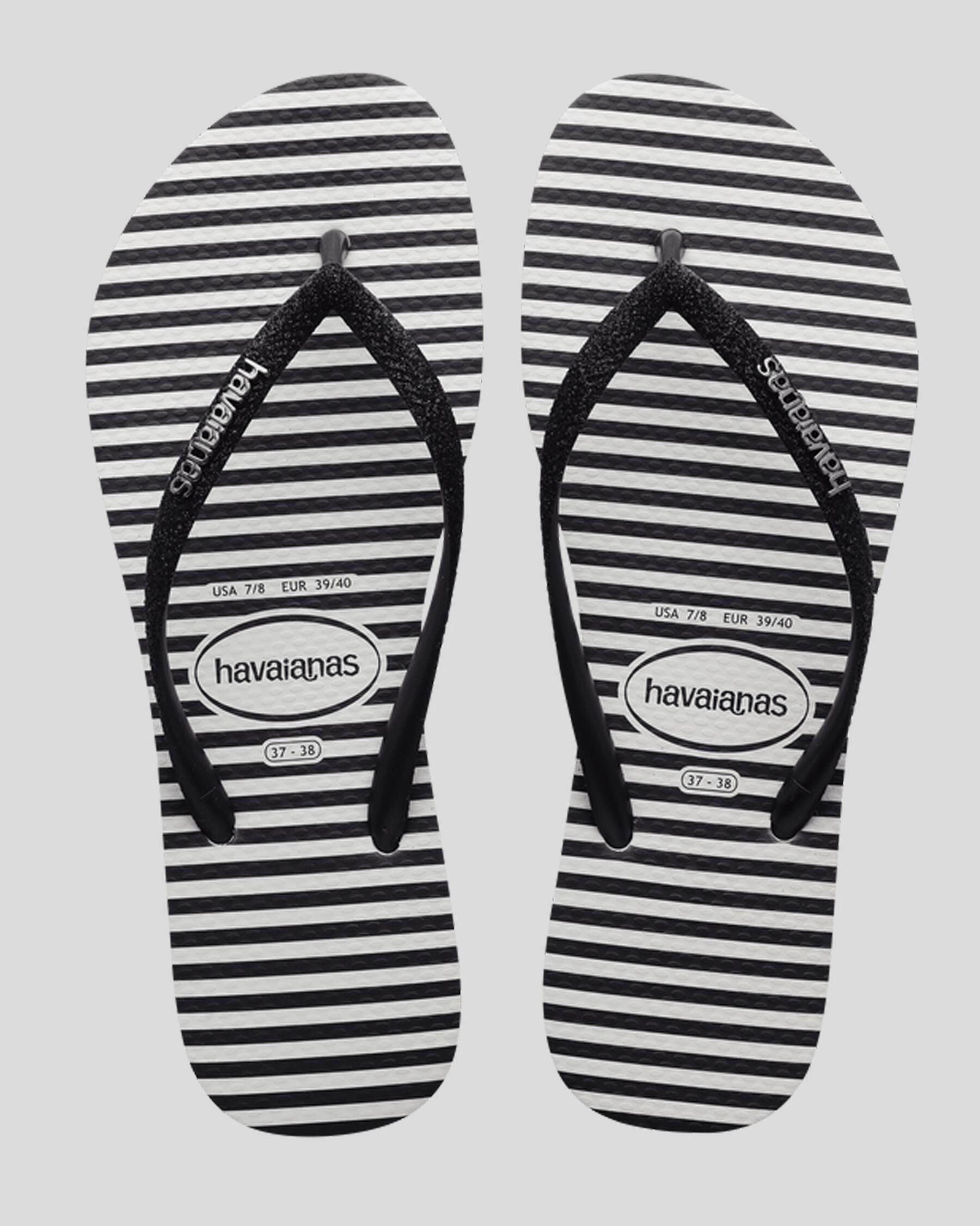 Havaianas Women's Slim Glitter Stripes Flip Flops in White