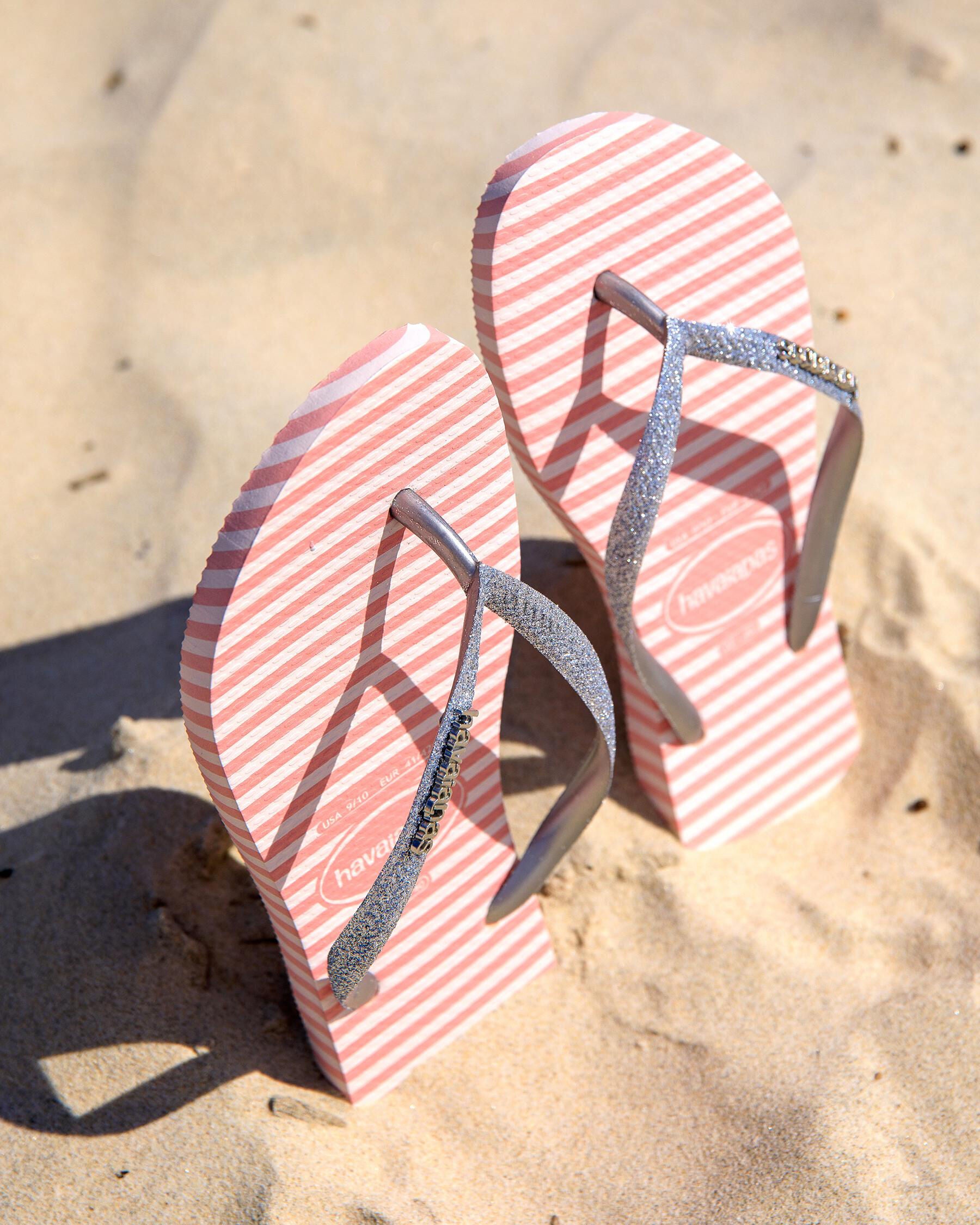 Havaianas Women's Slim Glitter Stripes Flip Flops in Pink