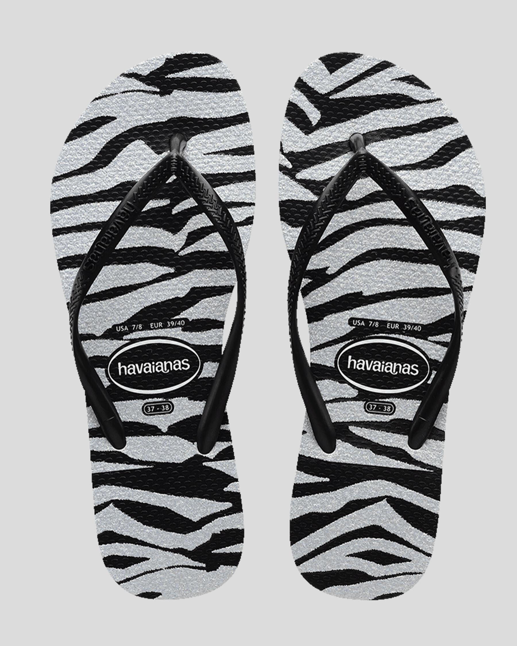 Havaianas Girls' Kids' Slim Animals Glitter Flip Flops in Black