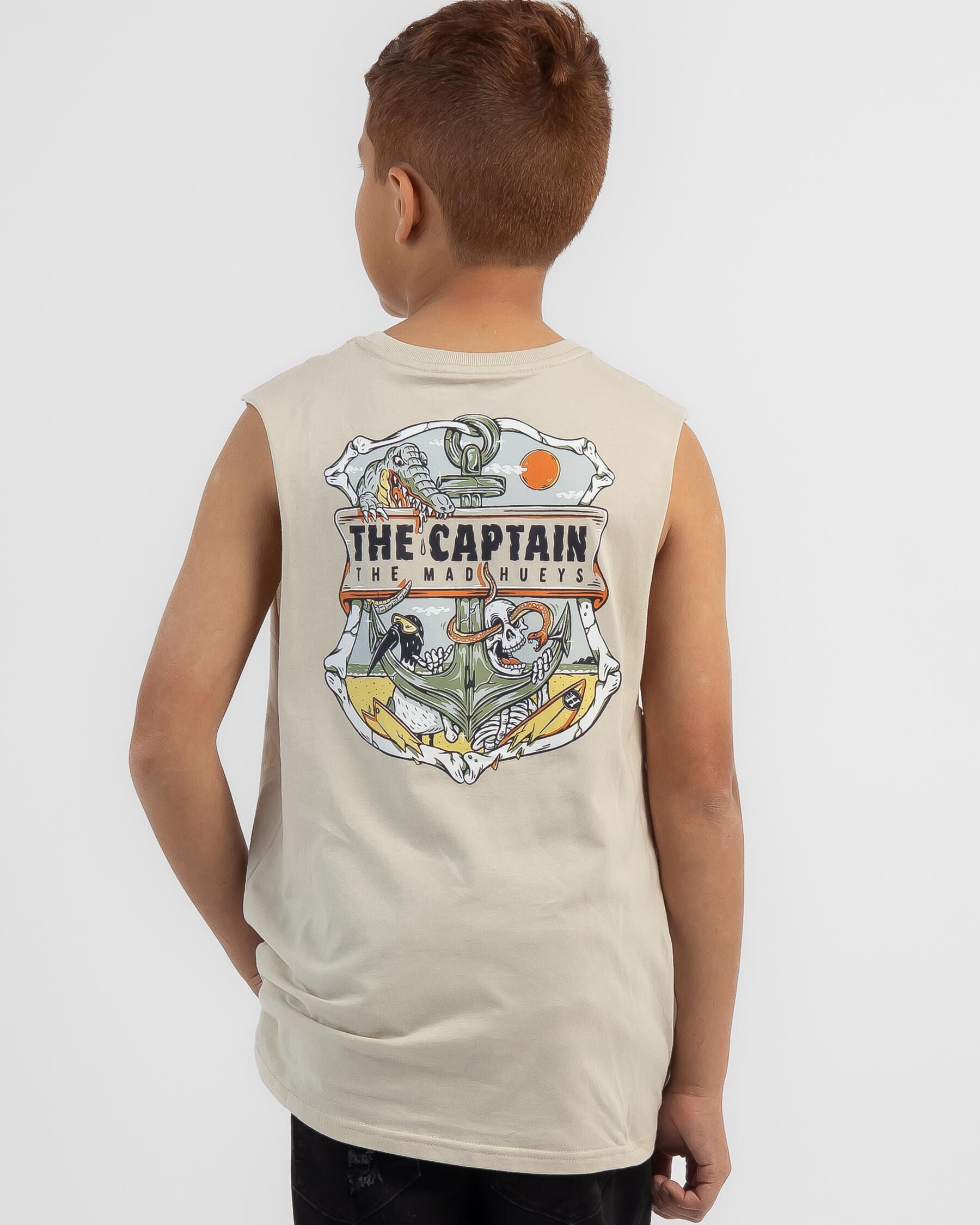 The Mad Hueys Boys' Sea Captain Muscle Tank Top in Grey