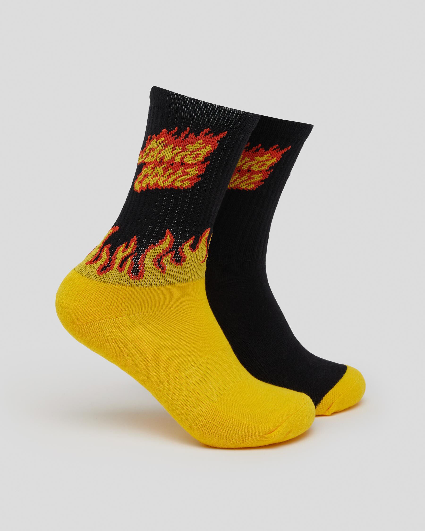Santa Cruz Boys' Flame Strip Crew Socks 2 Pack in Yellow