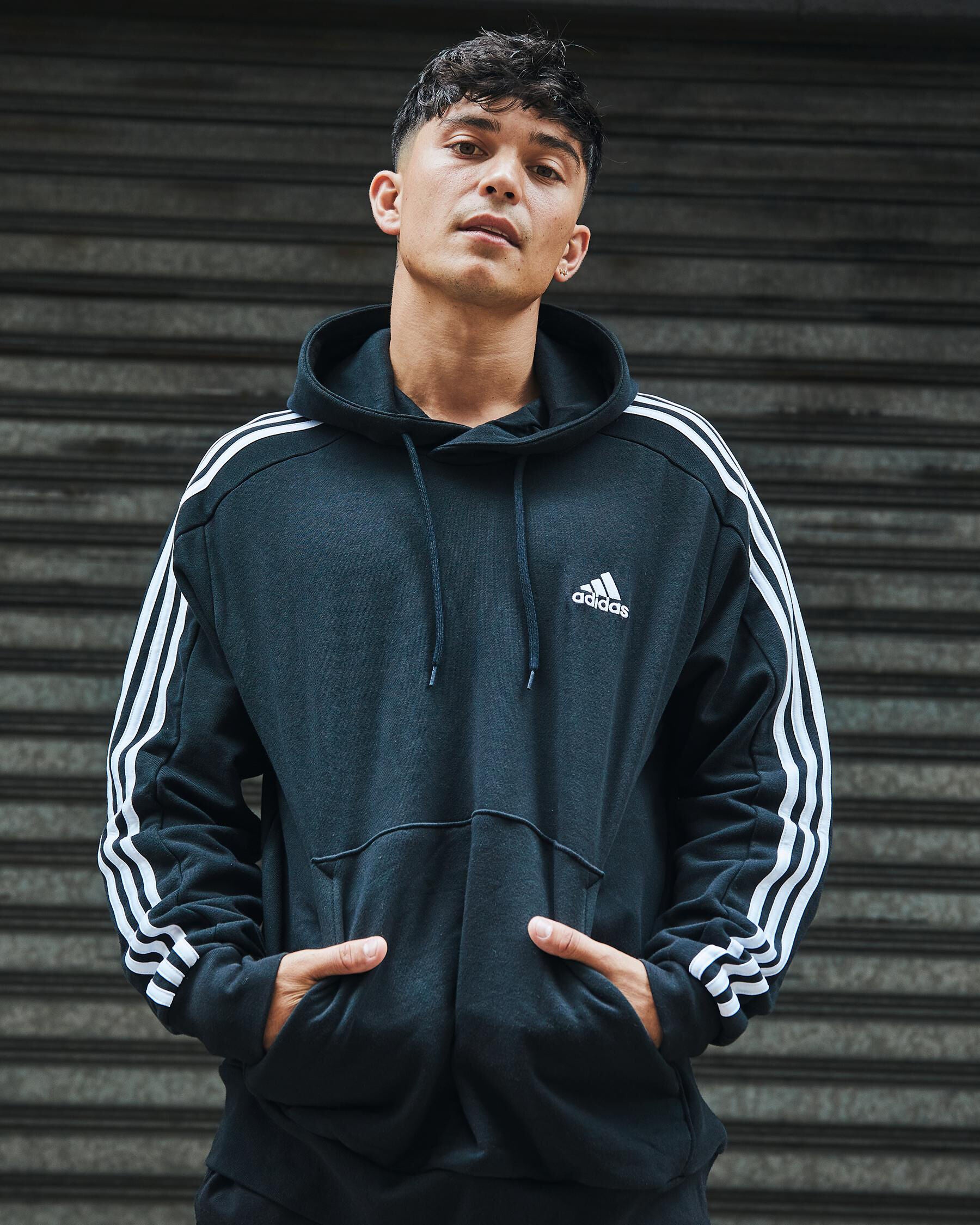 Adidas Men's 3 Stripe Hoodie in Black
